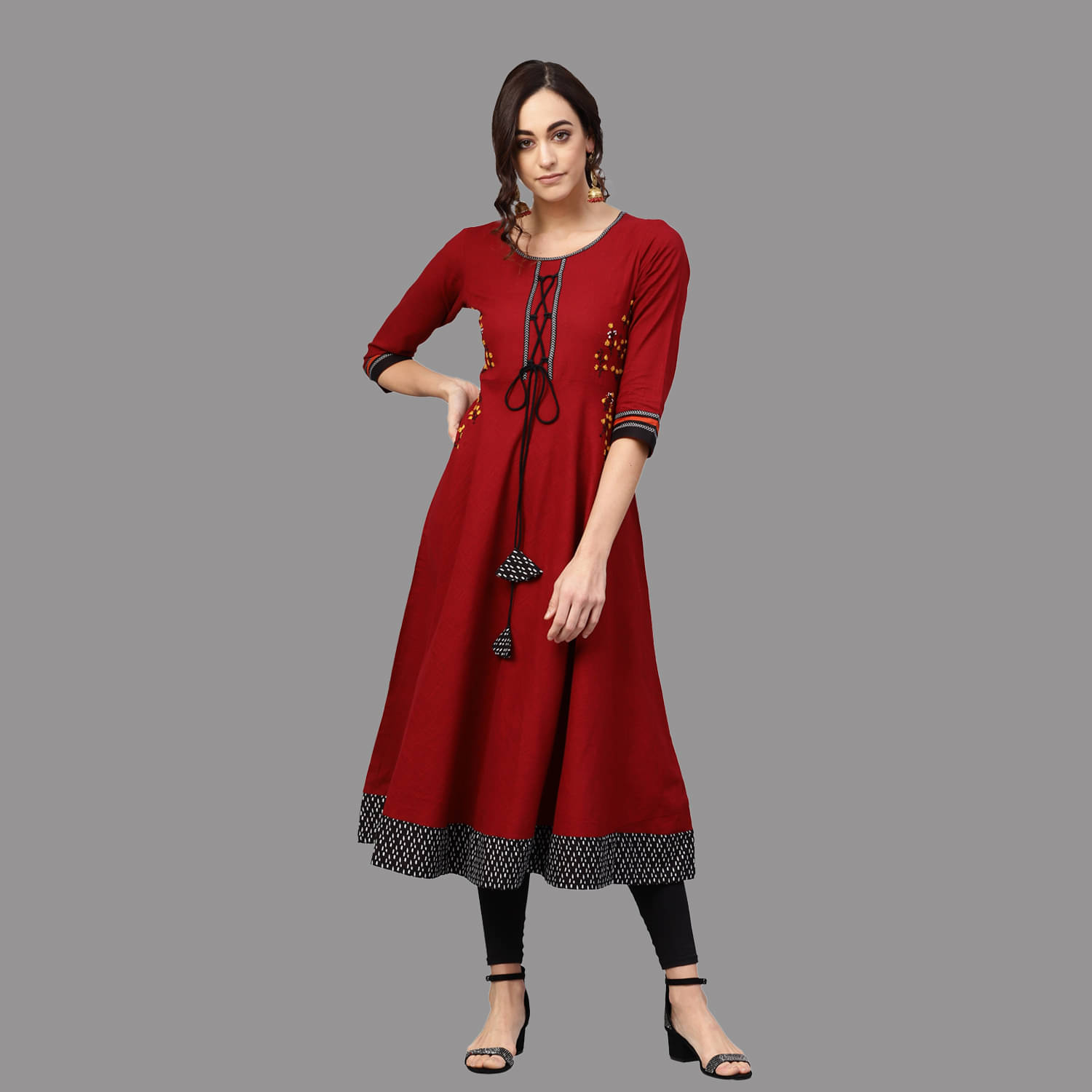     			Yash Gallery - Maroon Cotton Women's Flared Kurti ( Pack of 1 )