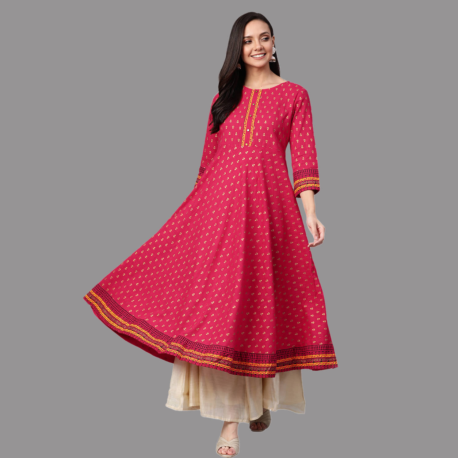     			Yash Gallery - Multicolor Cotton Women's Flared Kurti ( Pack of 1 )