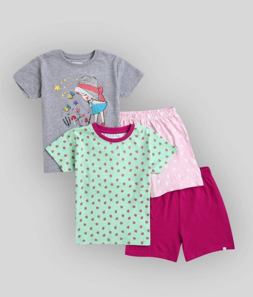    			BUMZEE Pack of 2 Baby Girls Cotton T-Shirt & Shorts ( Gray )