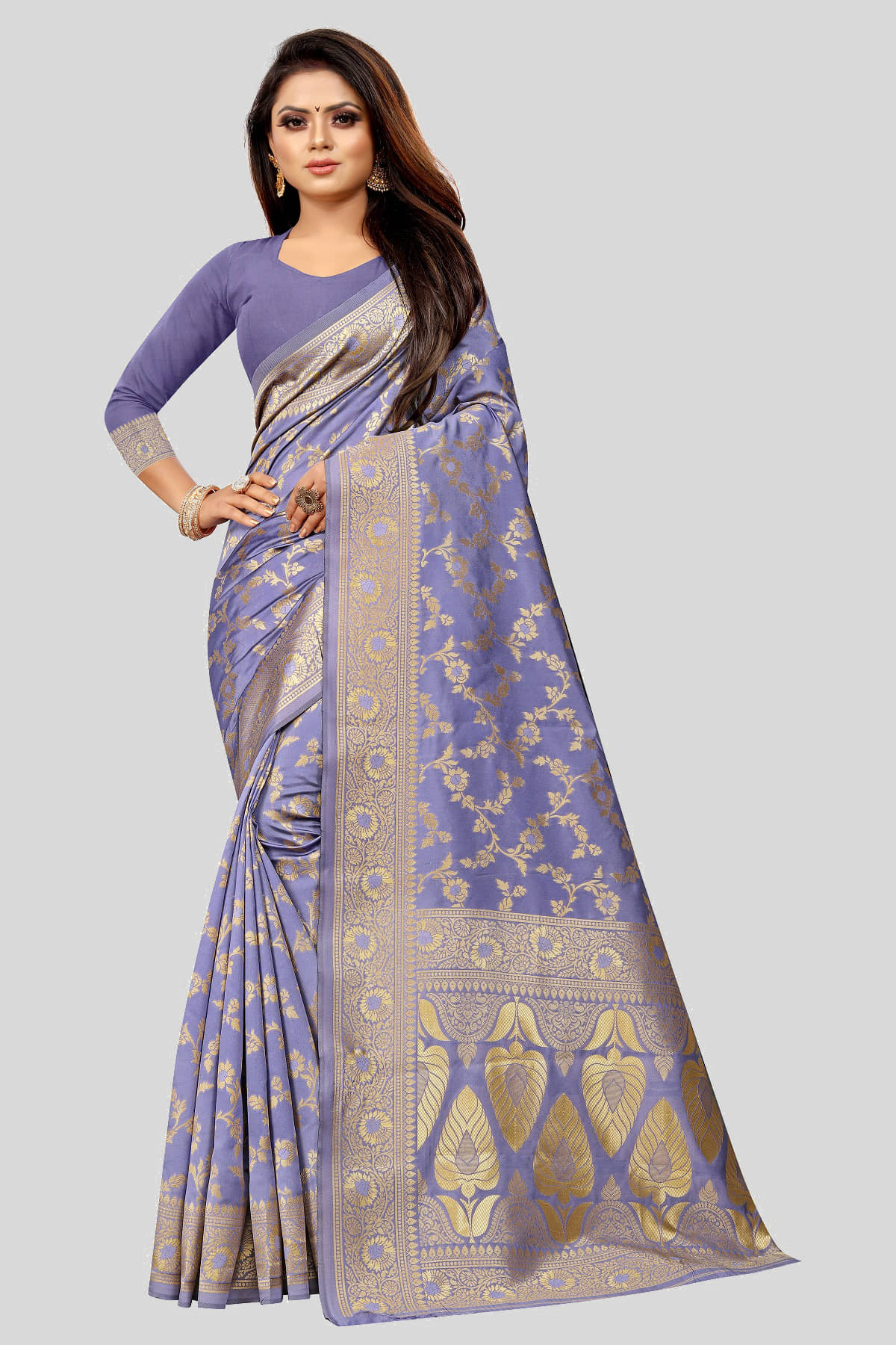Gazal Fashions Banarasi Silk Embellished Saree With Unstitched Blouse Piece ( Multicolour ) - Sarees | Buy online on ZillyBuy