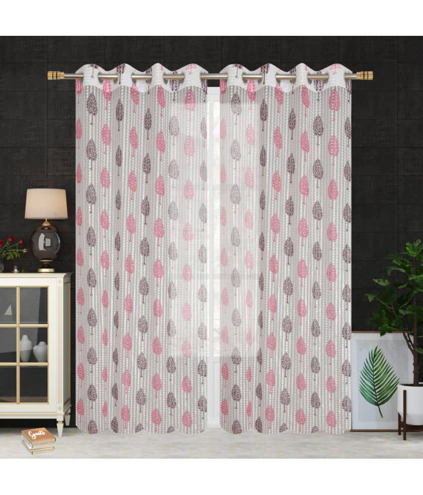 Homefab India Printed Transparent Eyelet Window Curtain 5ft (Pack of 2) - Pink