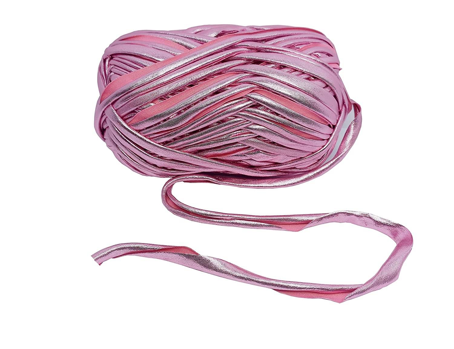 PRANSUNITA Metallic Shining Sparkle T-Shirt Knitting Yarn – 100 GMS - for Hand Knit Clutch Bag Backpack Bulky Blanket Cushion Crochet Glossy Yarn – Color - Pink PRANSUNITA Metallic Shining Sparkle T-Shirt Knitting Yarn – 100 GMS - for Hand Knit Clutch Bag Backpack Bulky Blanket Cushion Crochet Glossy Yarn – Color - Pink