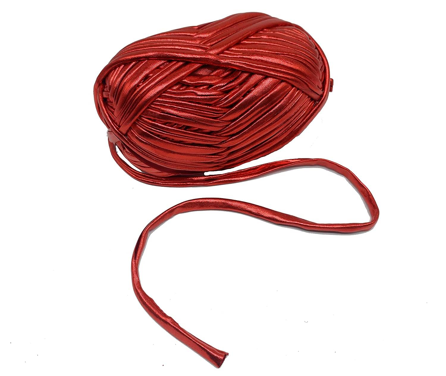     			PRANSUNITA Metallic Shining Sparkle T-Shirt Knitting Yarn – 100 GMS - for Hand Knit Clutch Bag Backpack Bulky Blanket Cushion Crochet Glossy Yarn – Color - Red