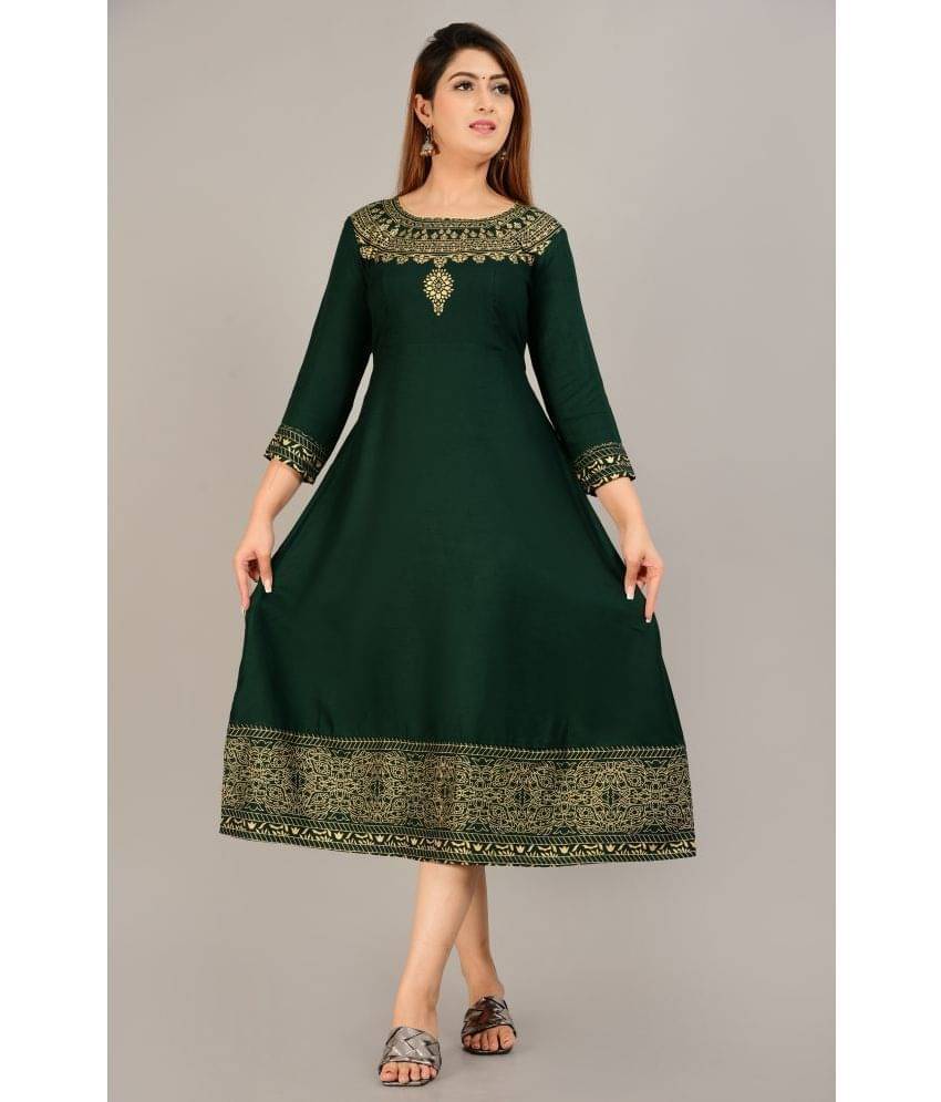 SIPET - Green Rayon Women's Flared Kurti with Dupatta ( Pack of 1 ) SIPET - Green Rayon Women's Flared Kurti with Dupatta ( Pack of 1 )