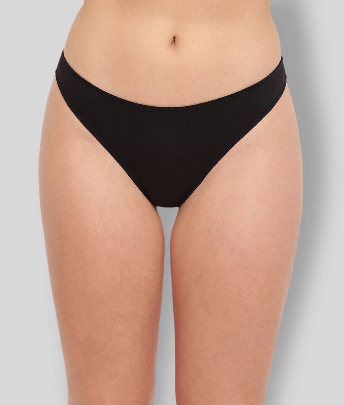 BASIICS By La Intimo Cotton Lycra Solid Women's Thongs ( Black ) BASIICS By La Intimo Cotton Lycra Solid Women's Thongs ( Black )