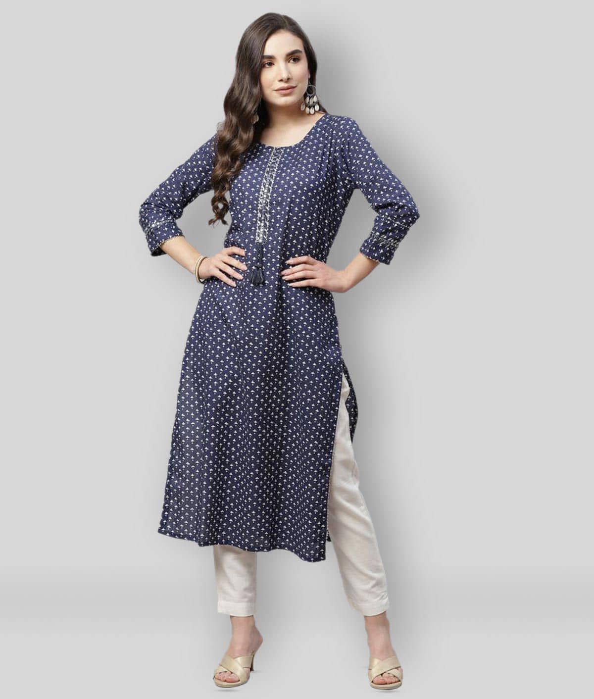 Divena - Blue Cotton Women's Straight Kurti ( Pack of 1 ) - Kurtis, Tunics | Buy online on ZillyBuy