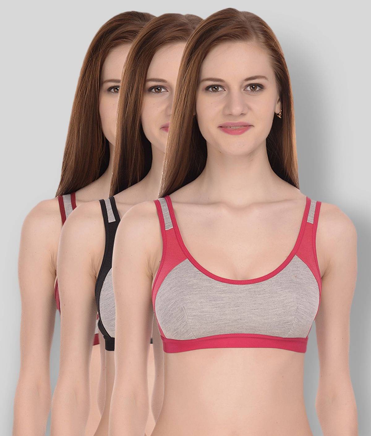     			Elina Pack of 3 Cotton Non Padded Women's Everyday Bra ( Multicolor ) pASSION