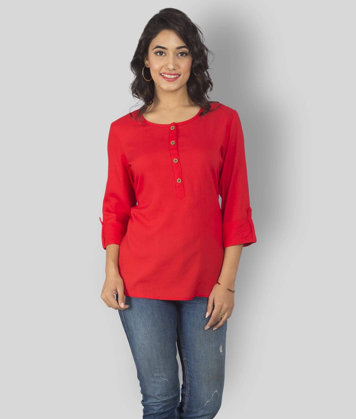     			Frionkandy Women's Rayon Regular Top ( Red )