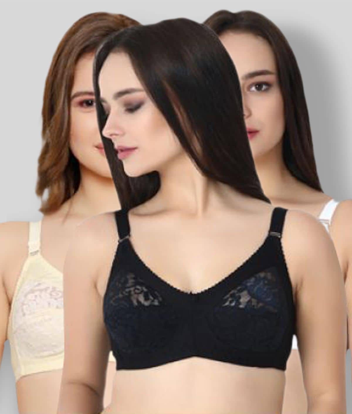 KYODO Pack of 3 Poly Cotton Non Padded Women's Everyday Bra ( Multi Color )