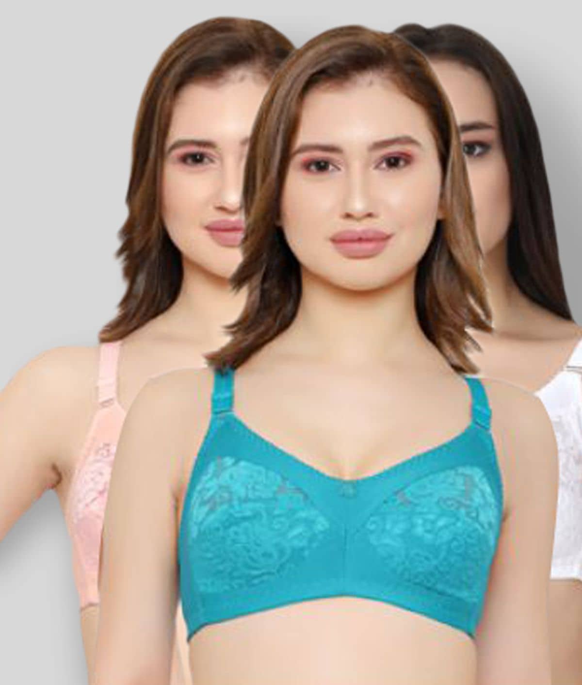 KYODO Pack of 3 Poly Cotton Non Padded Women's Everyday Bra ( Multi Color )