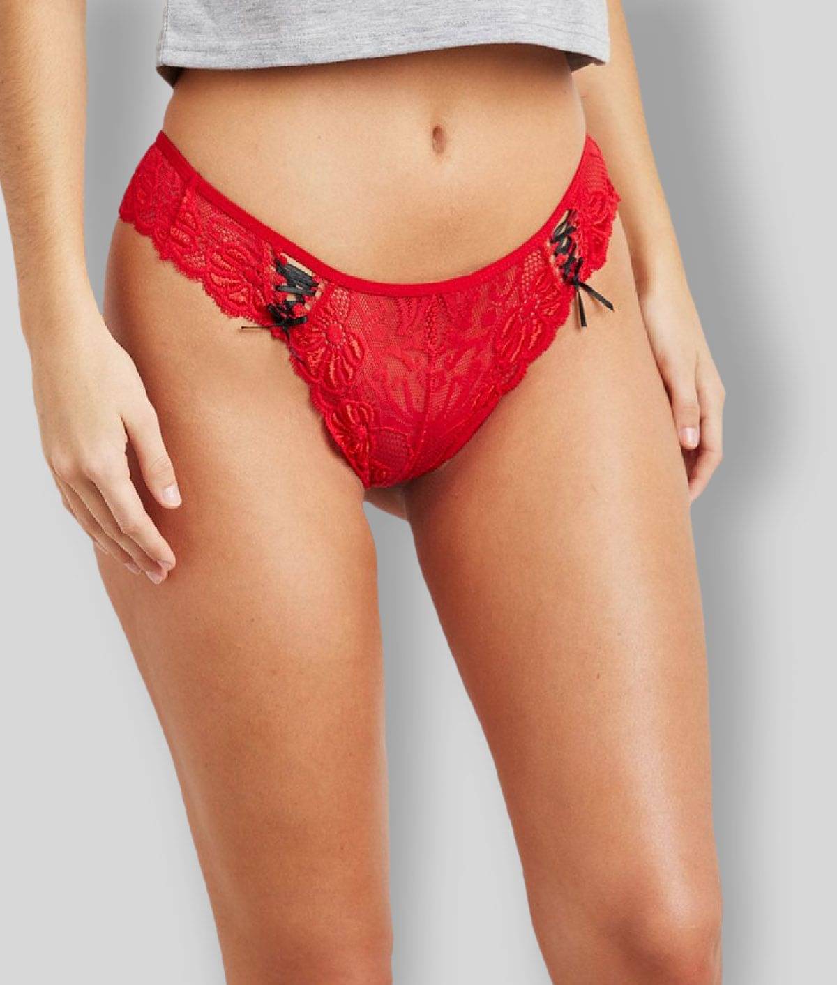     			N-Gal Lace Self Design Women's Briefs ( Red )