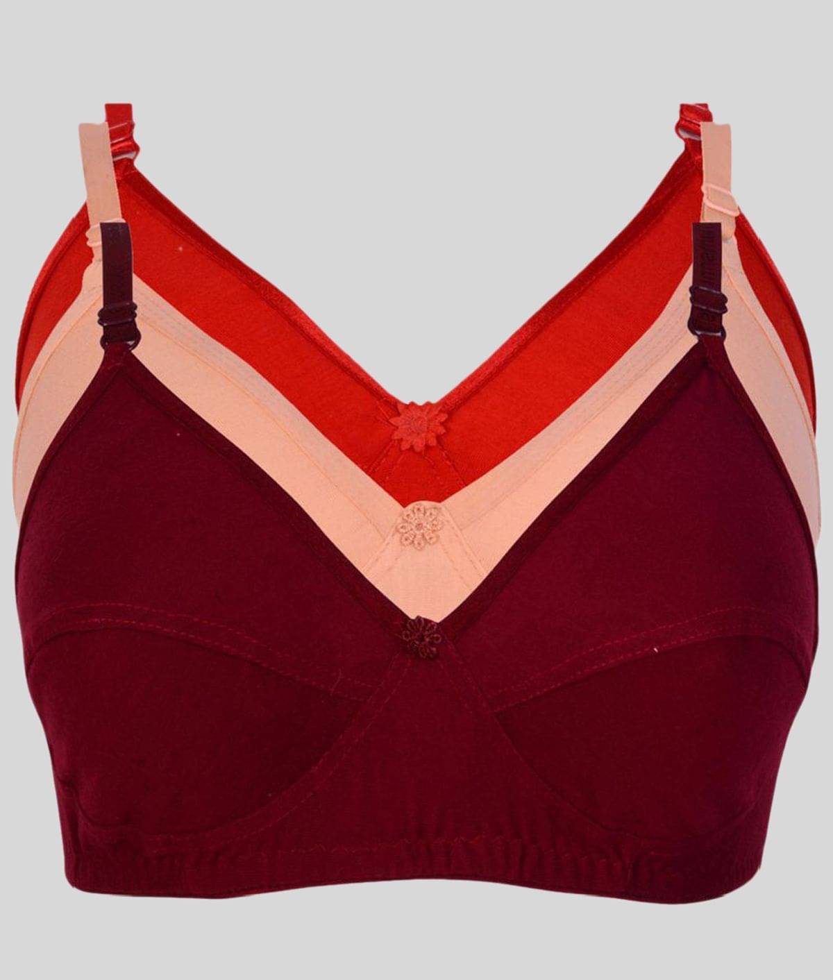Kiran Enterprises Pack of 3 Cotton Lycra Non Padded Women's Minimizer Bra ( Multi Color ) Kiran Enterprises Pack of 3 Cotton Lycra Non Padded Women's Minimizer Bra ( Multi Color )