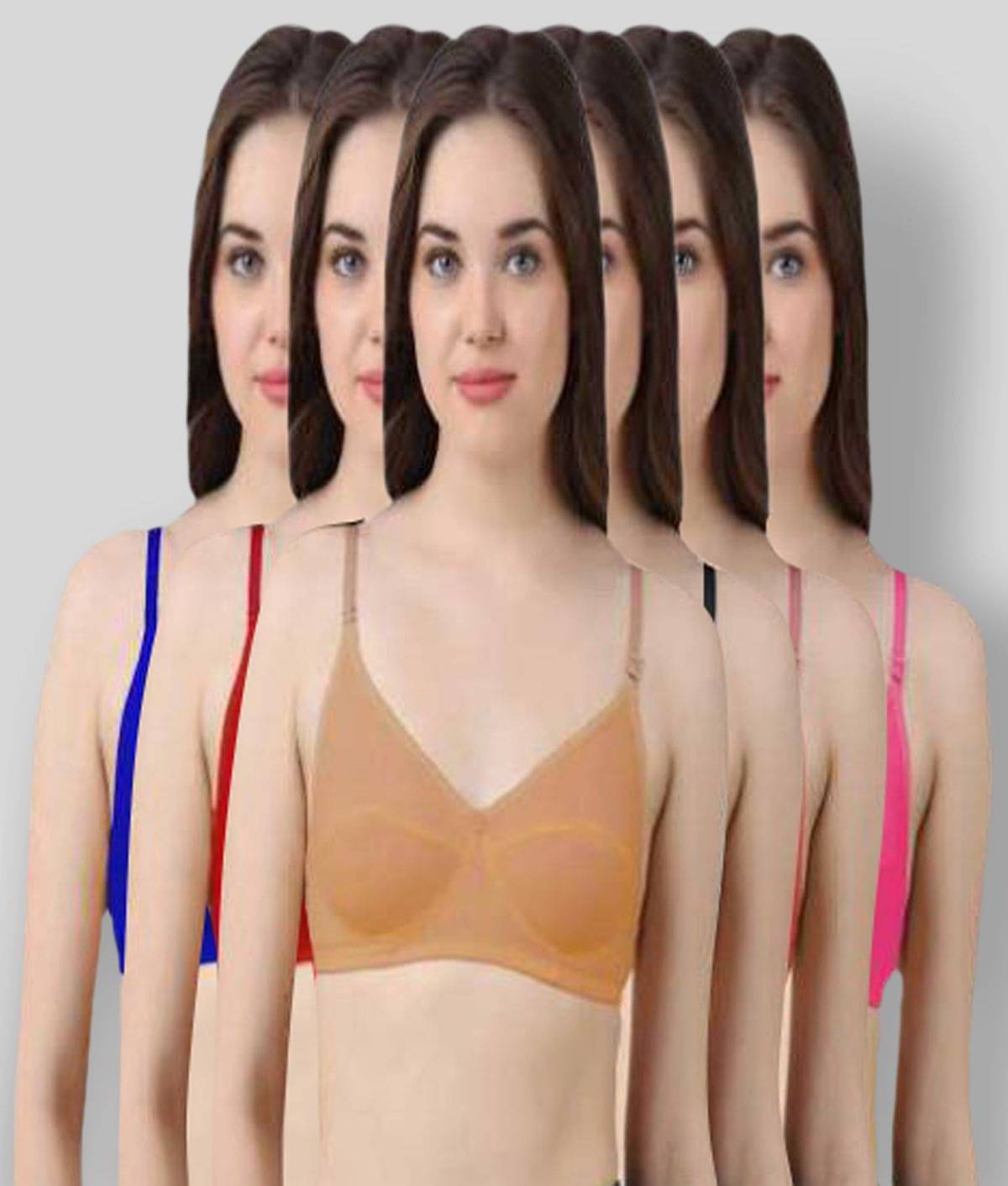 Kiran Enterprises Pack of 6 Cotton Non Padded Women's T-Shirt Bra ( Multi Color ) Kiran Enterprises Pack of 6 Cotton Non Padded Women's T-Shirt Bra ( Multi Color )