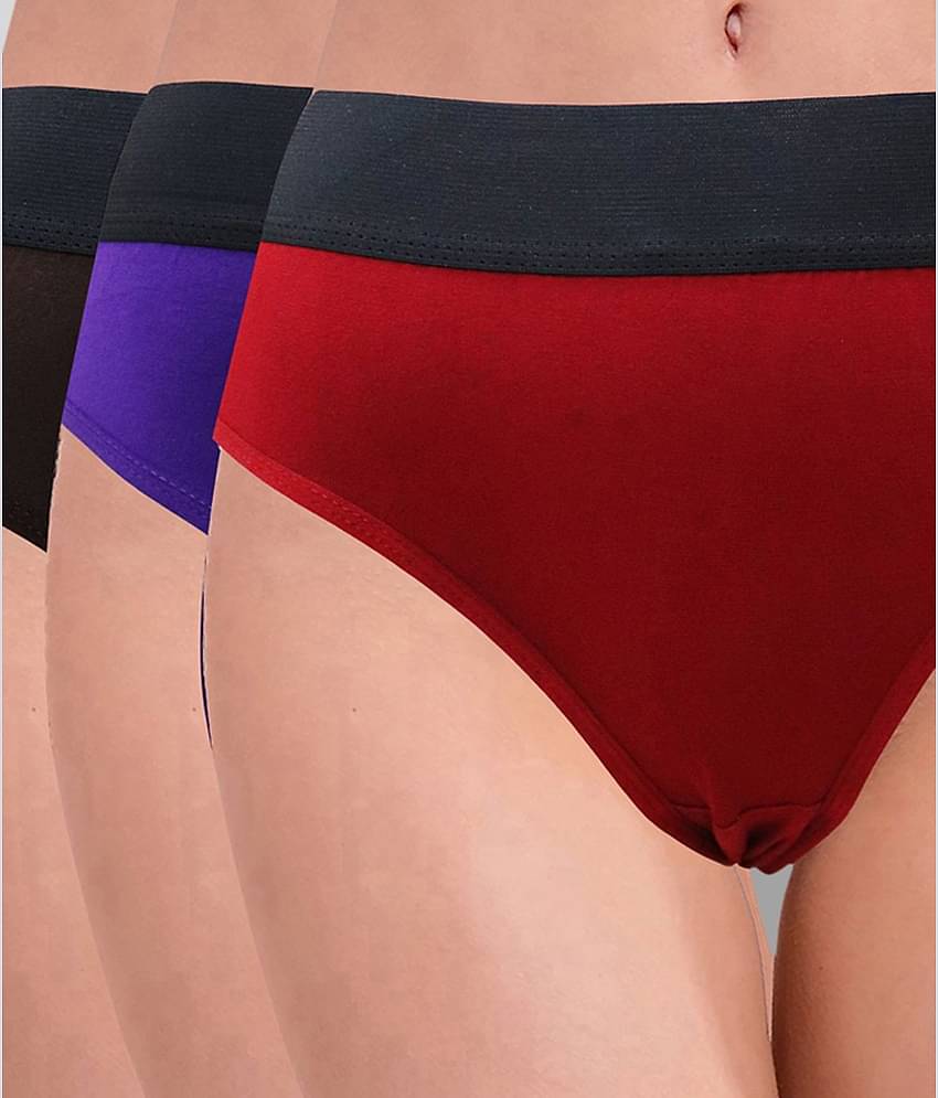 RC. ROYAL CLASS Pack of 3 Cotton Solid Women's Hipsters ( Multi Color )