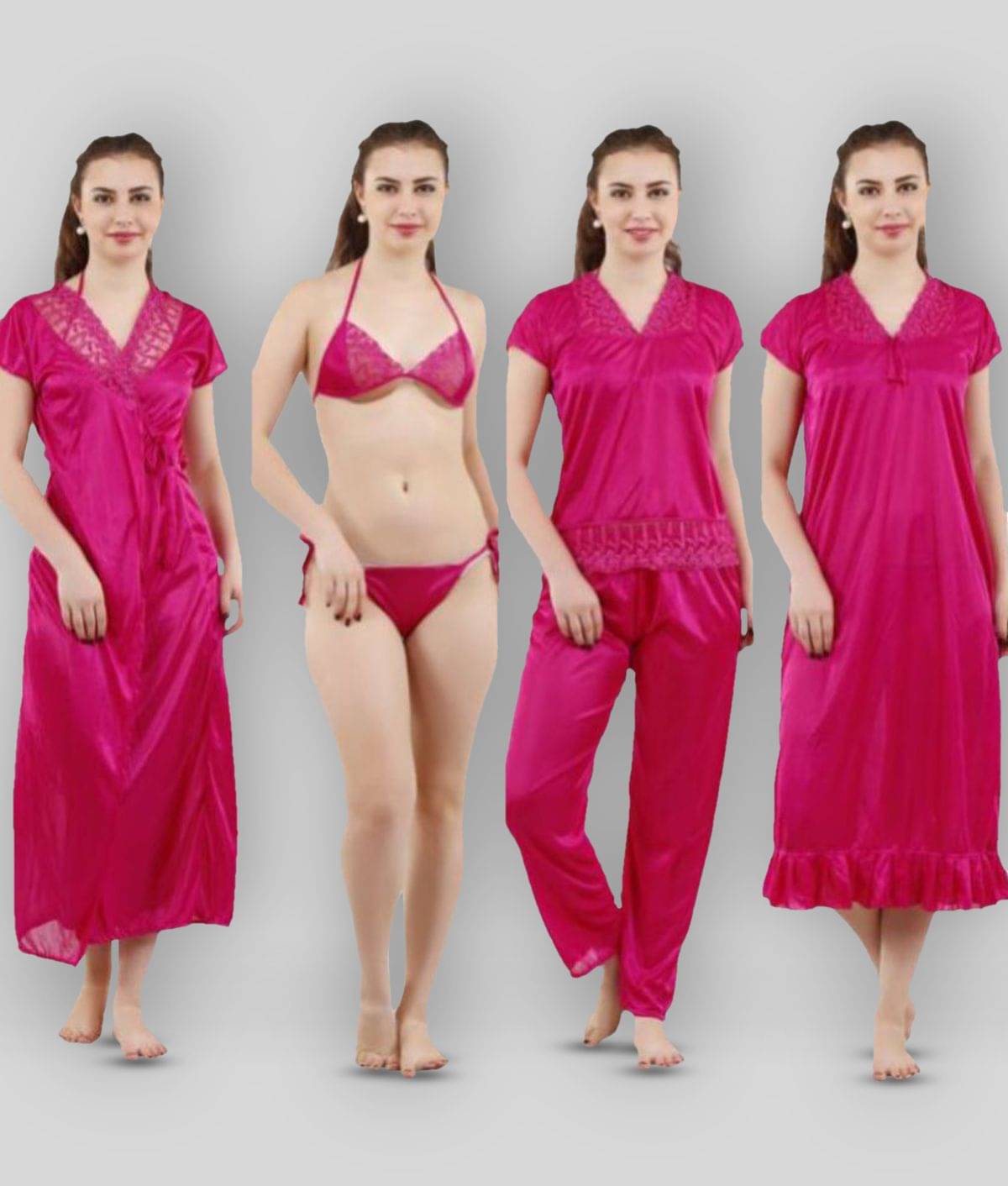     			Romaisa - Pink Satin Women's Nightwear Nighty & Night Gowns ( Pack of 6 )