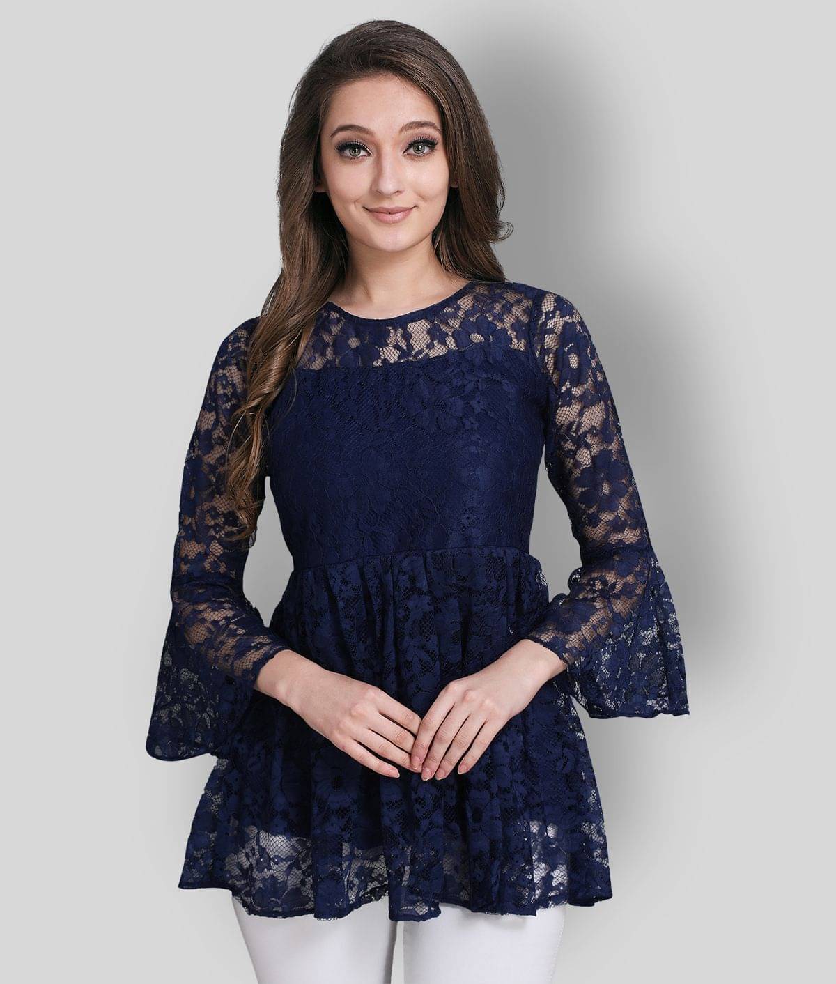 Selvia - Navy Blue Net Women's Peplum Top ( Pack of 1 ) Selvia - Navy Blue Net Women's Peplum Top ( Pack of 1 )