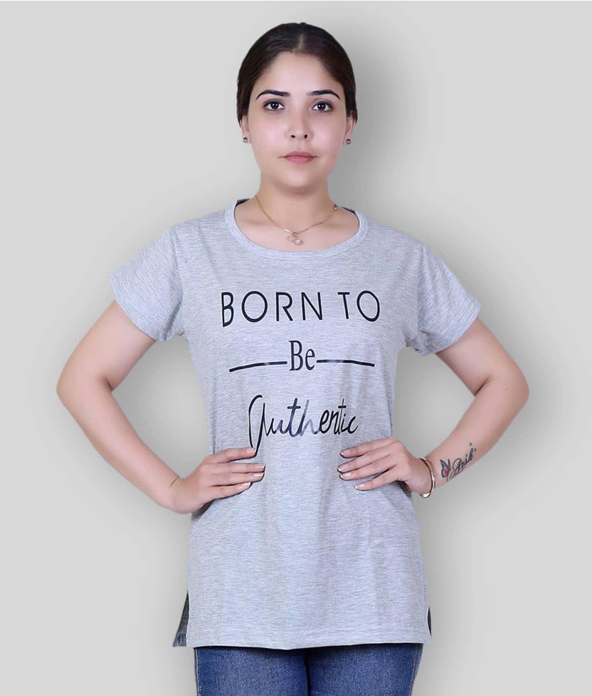 Varenyam Women Cotton Printed Regular Fit Round Neck T-Shirt ( Grey )