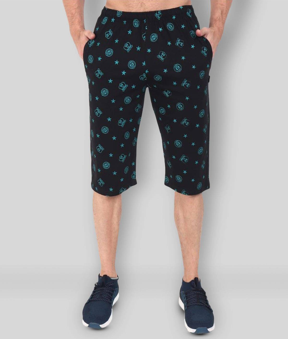     			Zeffit Black Cotton Blend Men's Three-Fourths ( Pack of 1 )