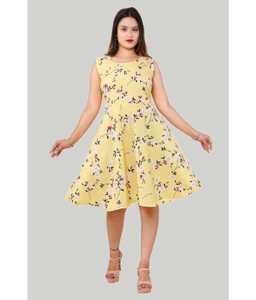 AARSHYA Women Crepe Printed A-line Dress ( Yellow ) AARSHYA Women Crepe Printed A-line Dress ( Yellow )