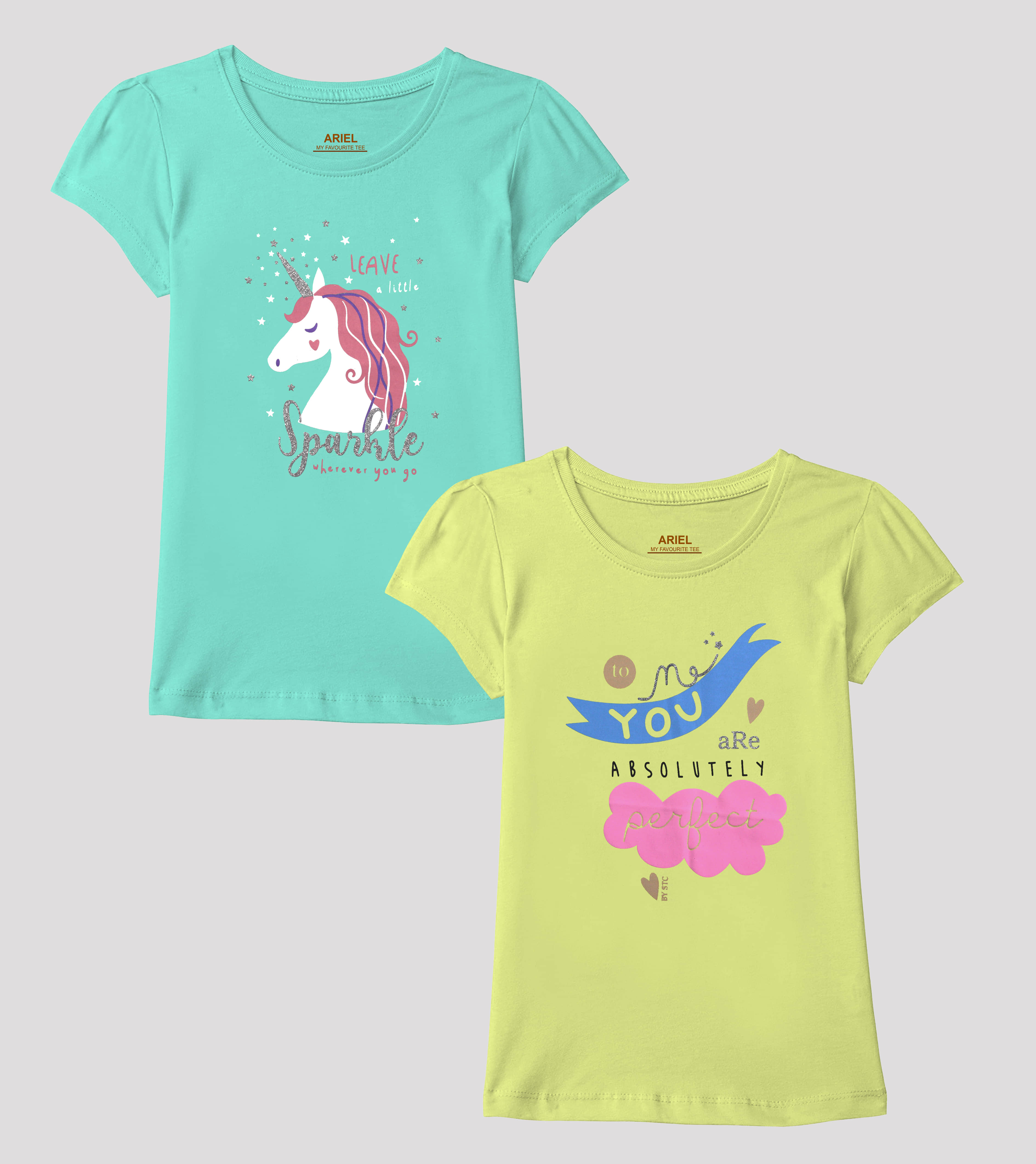 Ariel Pack of 2 Girls Cotton T-Shirt ( Multicolor )