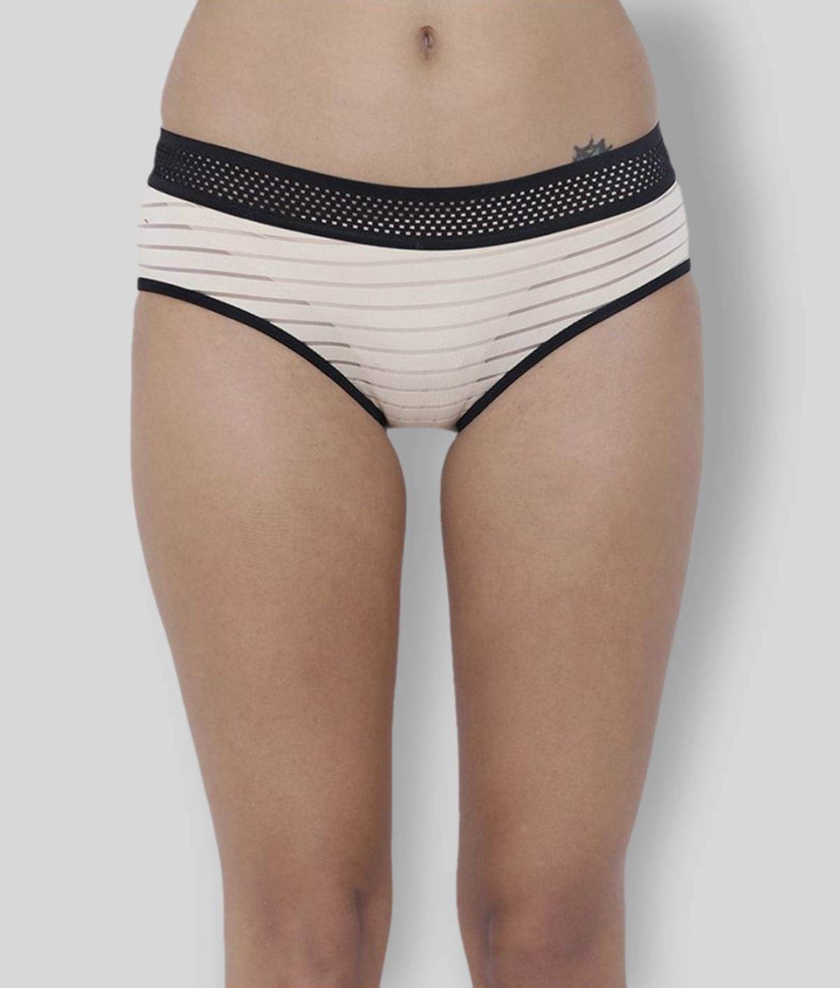BASIICS By La Intimo - Beige Polyester Striped Women's Briefs ( Pack of 1 ) BASIICS By La Intimo - Beige Polyester Striped Women's Briefs ( Pack of 1 )