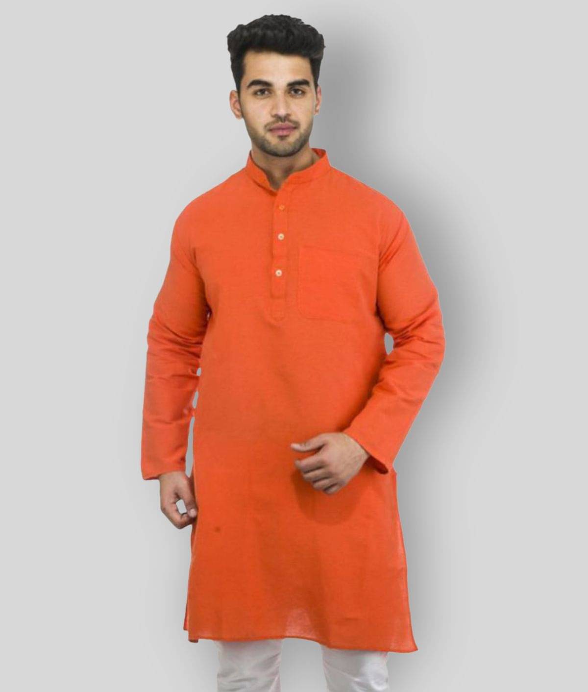 DESHBANDHU DBK - Orange Cotton Blend Men's Regular Kurta ( Pack of 1 ) DESHBANDHU DBK - Orange Cotton Blend Men's Regular Kurta ( Pack of 1 )