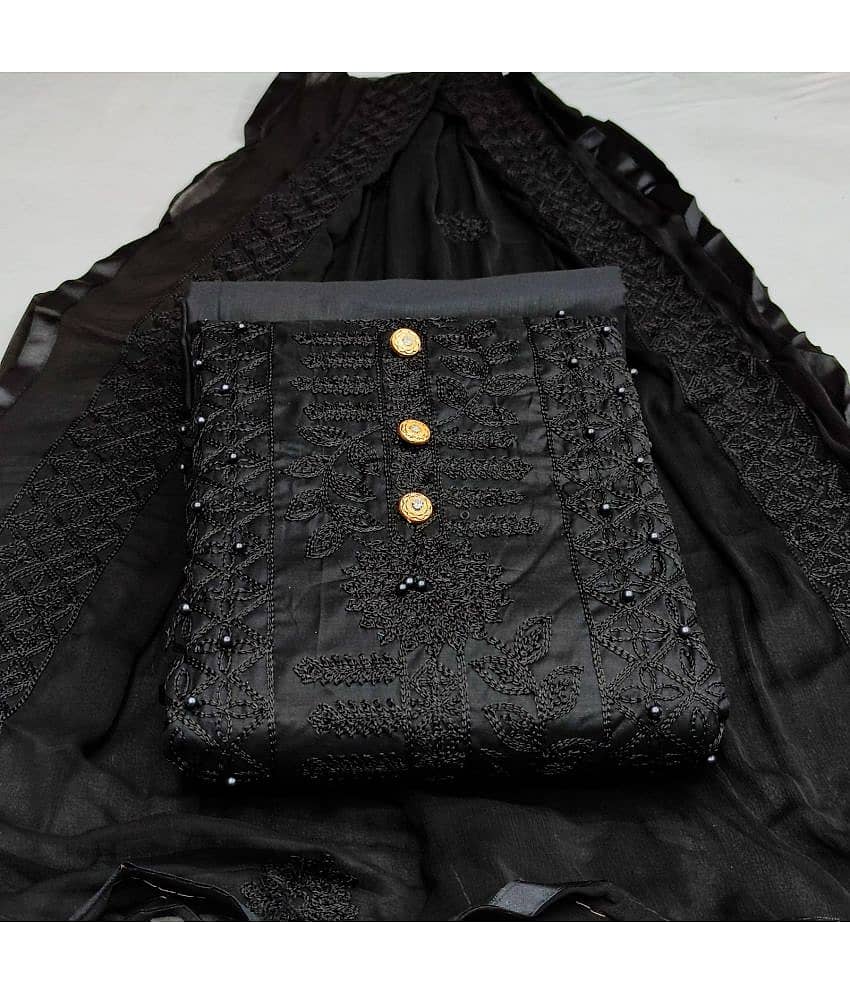 Gazal Fashions - Unstitched Black Cotton Blend Dress Material ( Pack of 1 ) - Unstitched Fabrics | Buy online on ZillyBuy