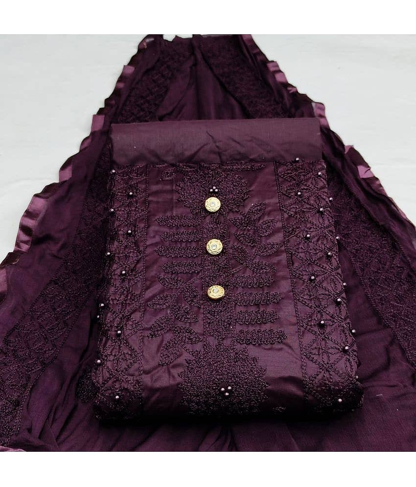Gazal Fashions Unstitched Cotton Embroidered Dress Material - Purple ( Pack of 1 ) - Unstitched Fabrics | Buy online on ZillyBuy