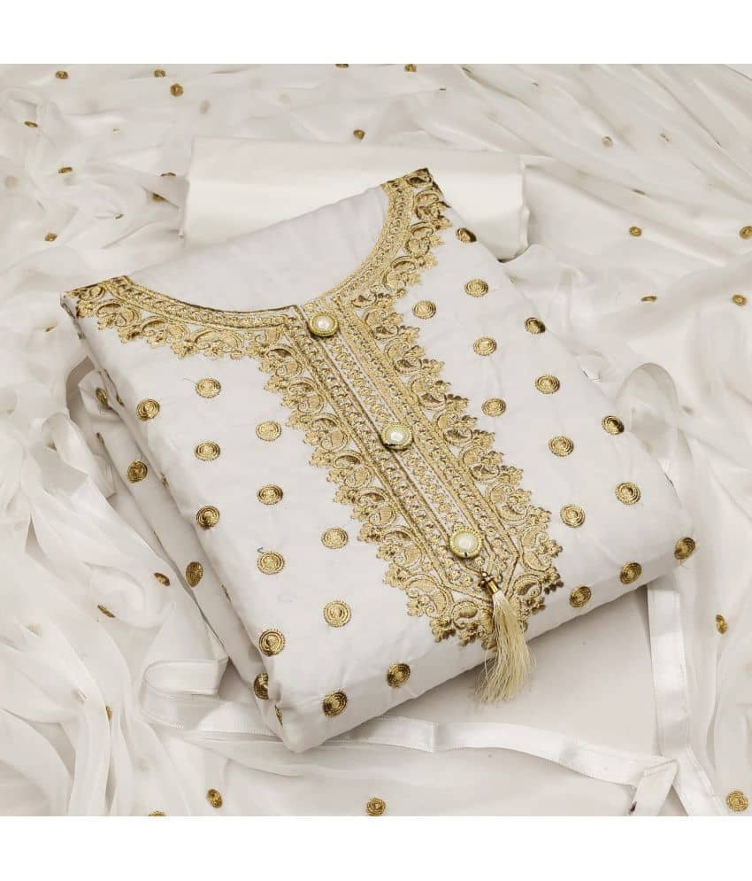 Gazal Fashions - Unstitched White Cotton Blend Dress Material ( Pack of 1 ) - Unstitched Fabrics | Buy online on ZillyBuy