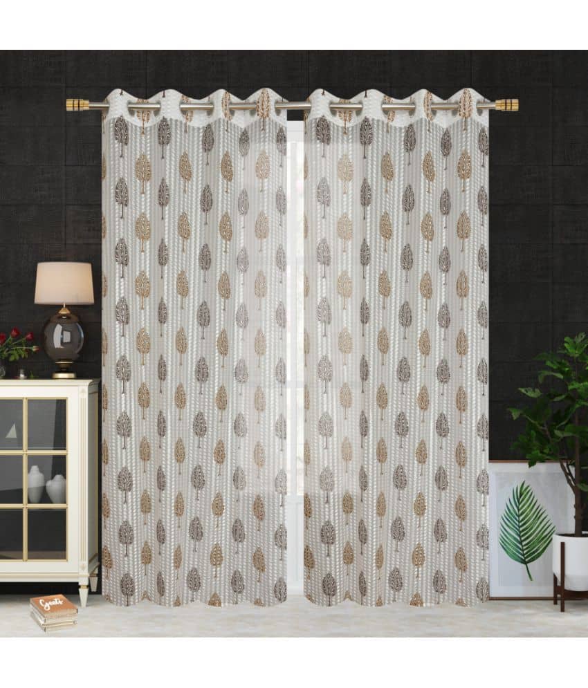 Homefab India Printed Transparent Eyelet Door Curtain 7ft (Pack of 2) - Brown