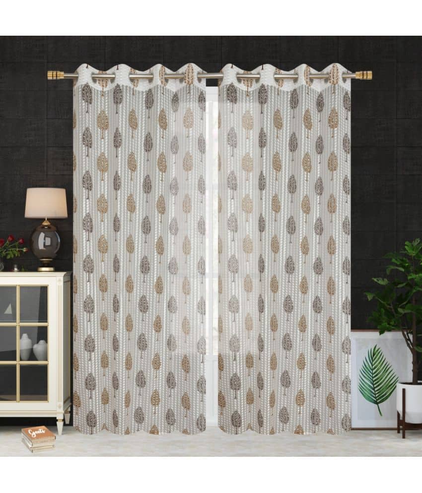 Homefab India Printed Transparent Eyelet Door Curtain 7ft (Pack of 2) - Brown