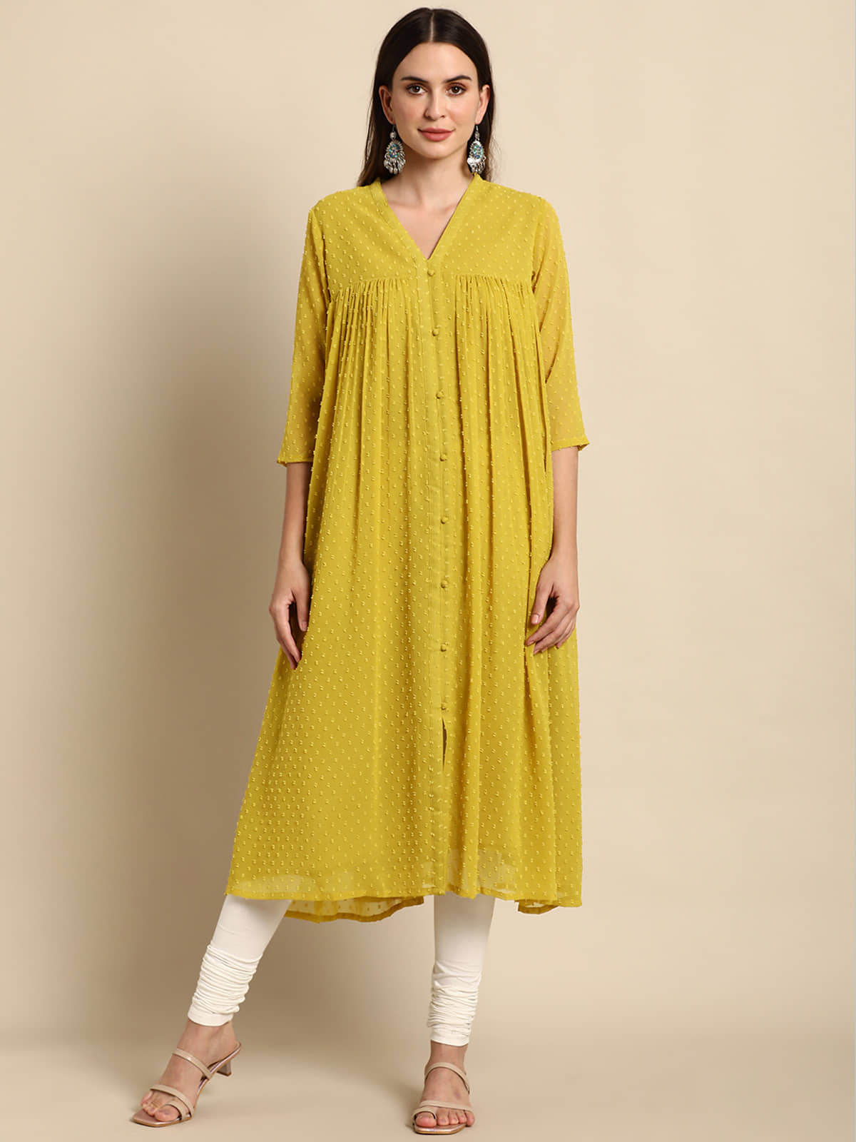 Janasya - Yellow Chiffon Women's Front Slit Kurti ( Pack of 1 ) - Kurtis, Tunics | Buy online on ZillyBuy