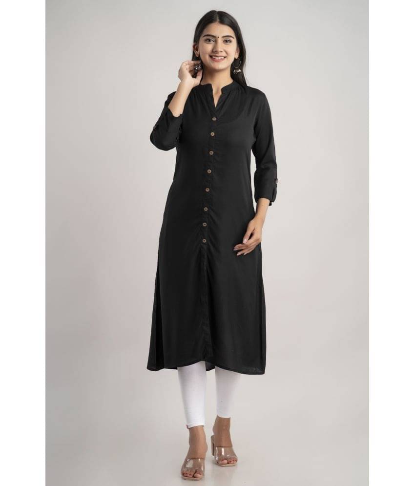 MAUKA - Black Rayon Women's Front Slit Kurti ( Pack of 1 ) MAUKA - Black Rayon Women's Front Slit Kurti ( Pack of 1 )