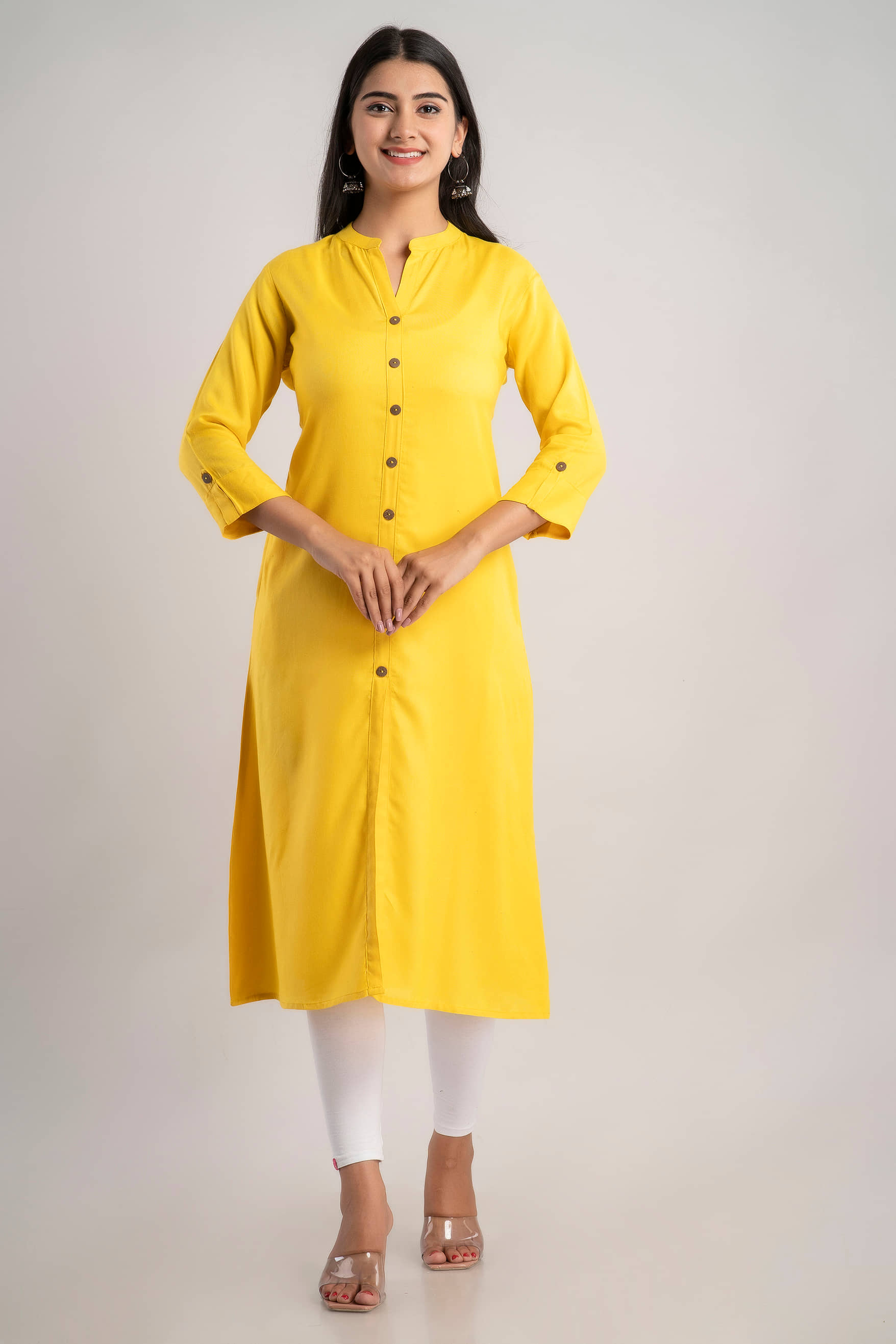 MAUKA - Yellow Rayon Women's Front Slit Kurti ( Pack of 1 ) - Kurtis, Tunics | Buy online on ZillyBuy