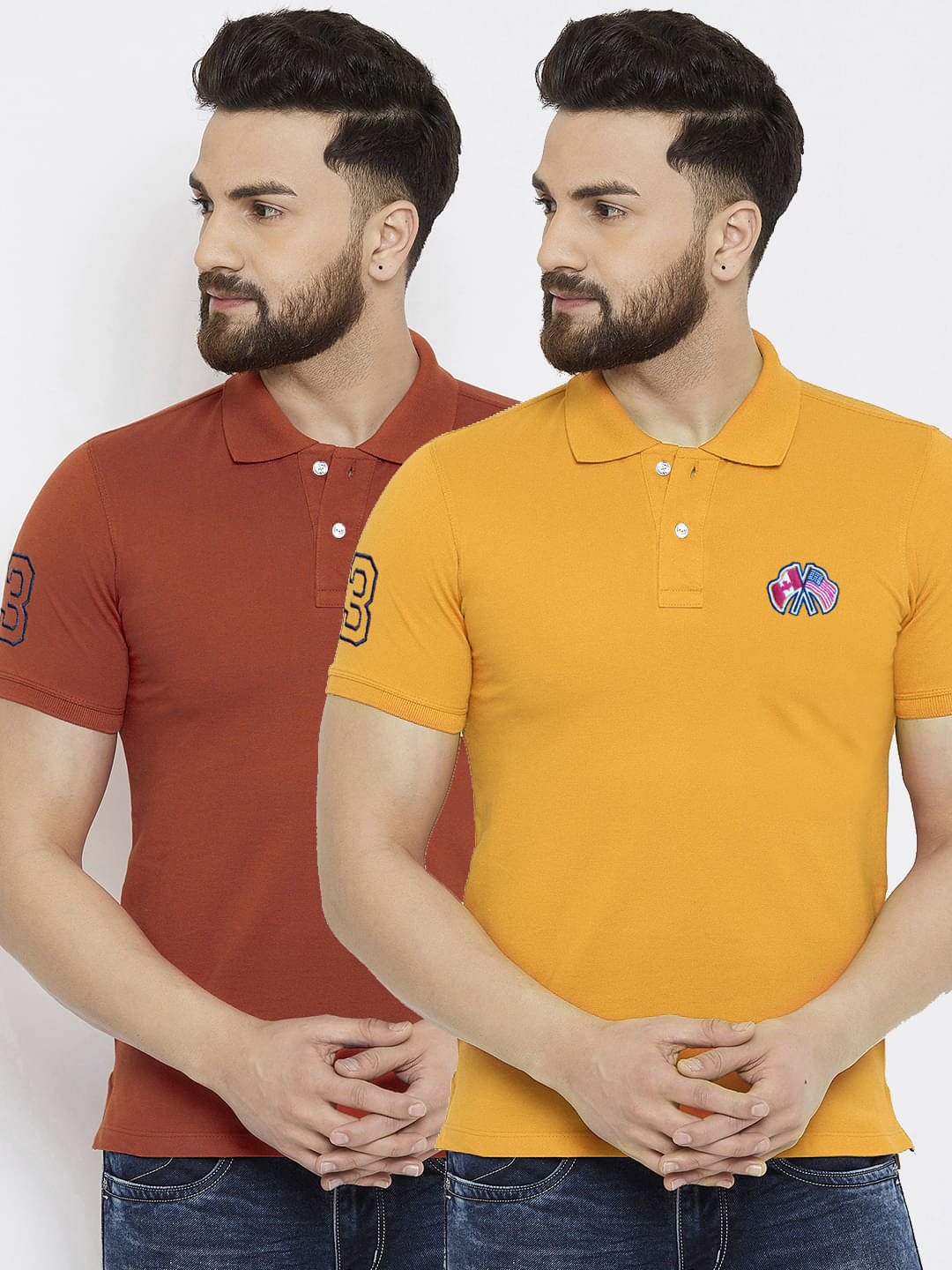     			Merriment Pack of 2 Cotton Blend Regular Fit Solid Half Sleeves Men's Polo T Shirt ( Rust )