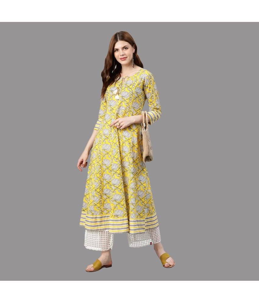 Yash Gallery - Yellow Cotton Women's Flared Kurti ( Pack of 1 )     			Yash Gallery - Yellow Cotton Women's Flared Kurti ( Pack of 1 )