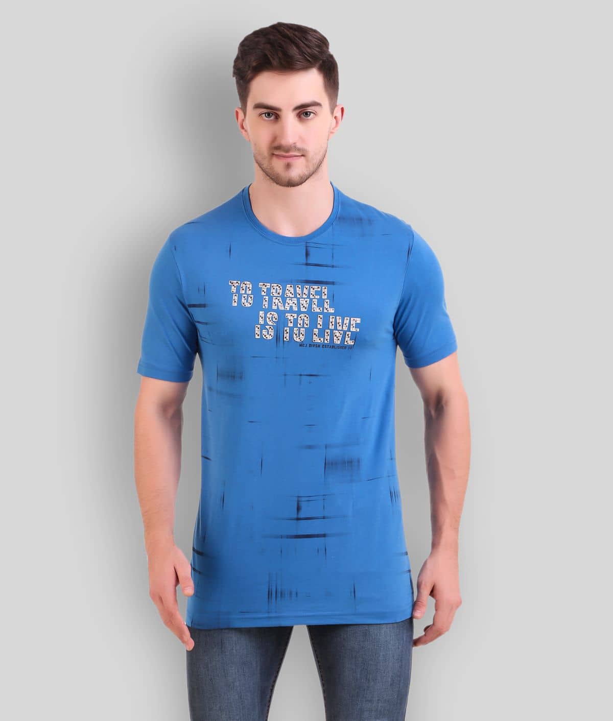 Bravezi Pack of 1 Cotton Blend Slim Fit Men's T-Shirt ( Blue )