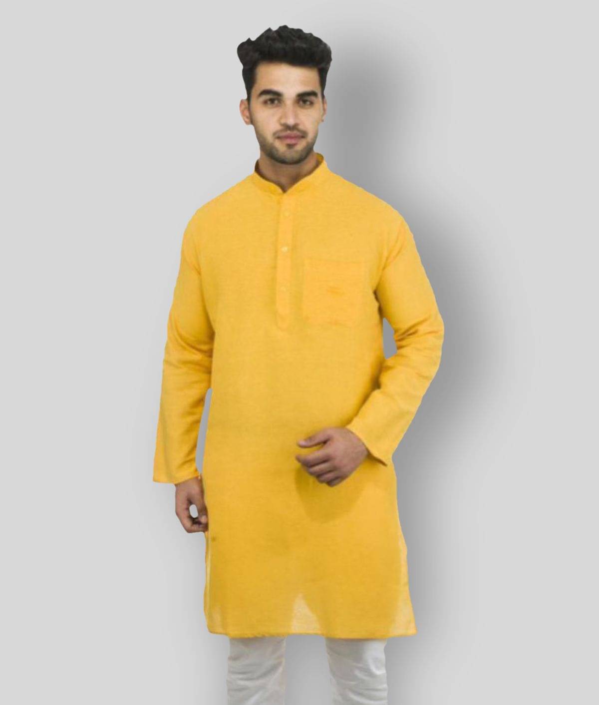     			DESHBANDHU DBK - Mustard Cotton Men's Regular Kurta ( Pack of 1 )