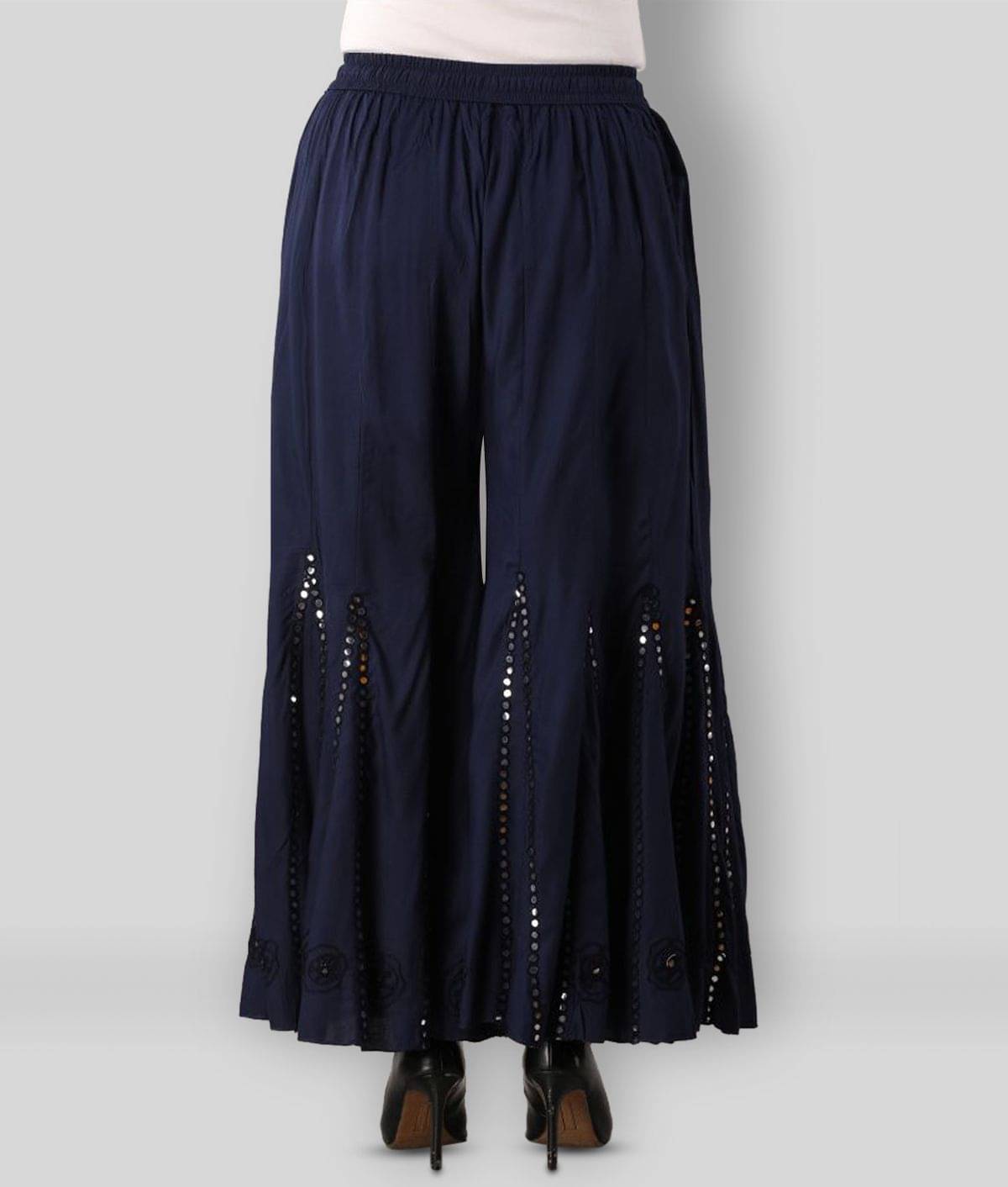 FABRR - Navy Blue Rayon Flared Women's Palazzos ( Pack of 1 ) FABRR - Navy Blue Rayon Flared Women's Palazzos ( Pack of 1 )