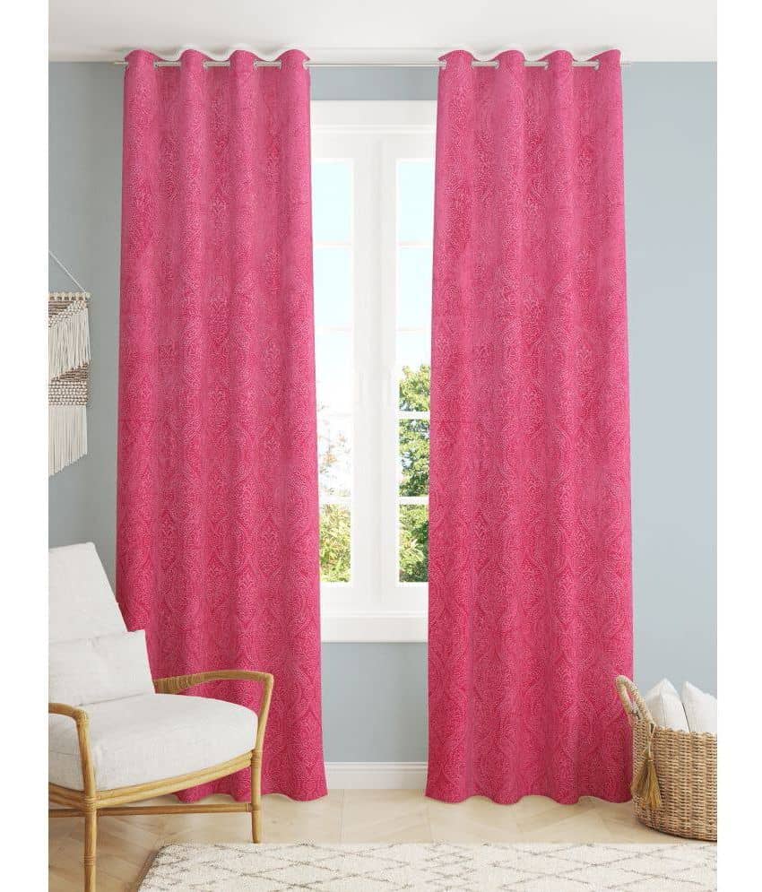 Homefab India SelfDesign Blackout Eyelet Door Curtain 7ft (Pack of 2) - Pink