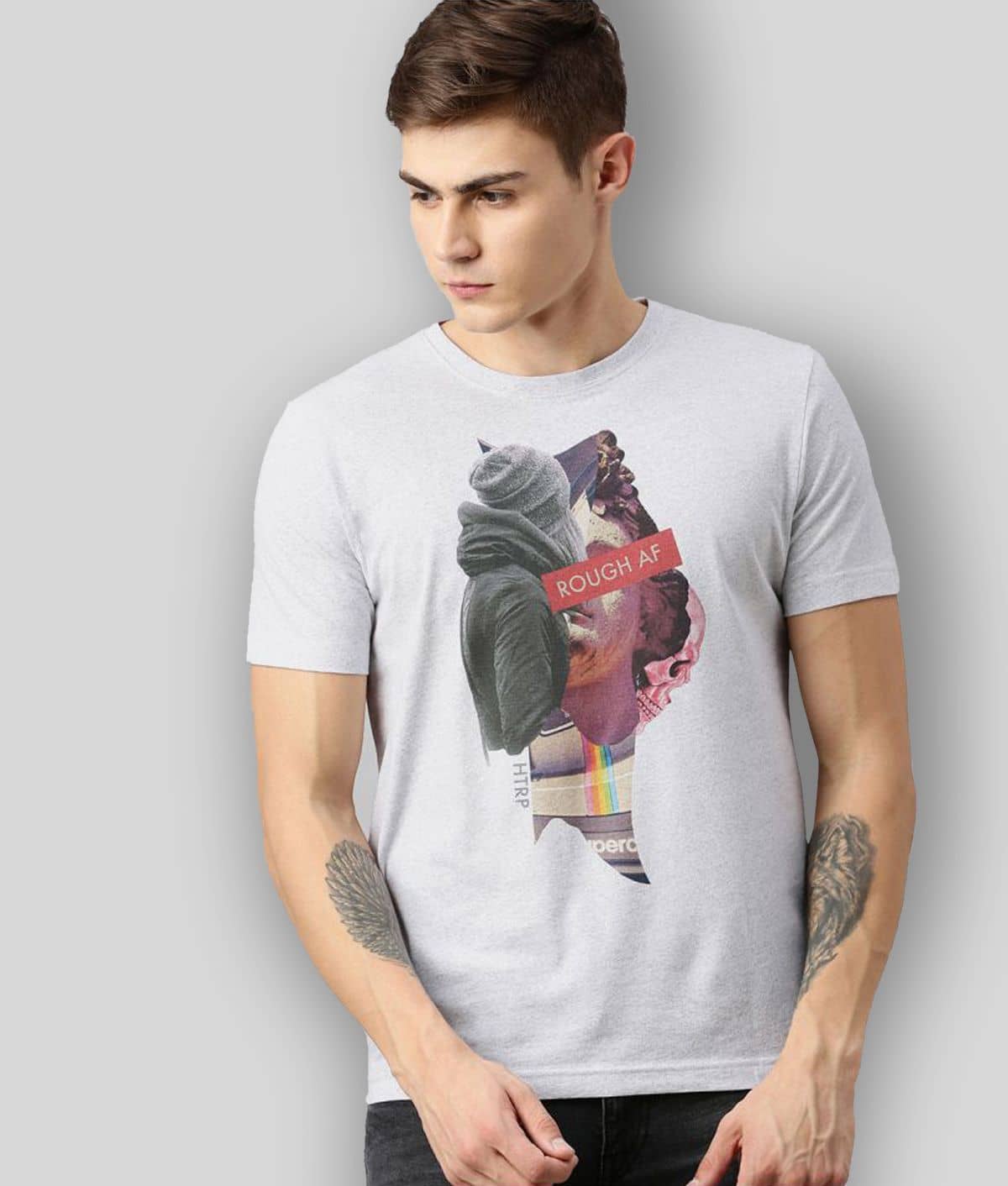 Huetrap Pack of 1 Cotton Blend Regular Fit Men's T-Shirt ( Grey )