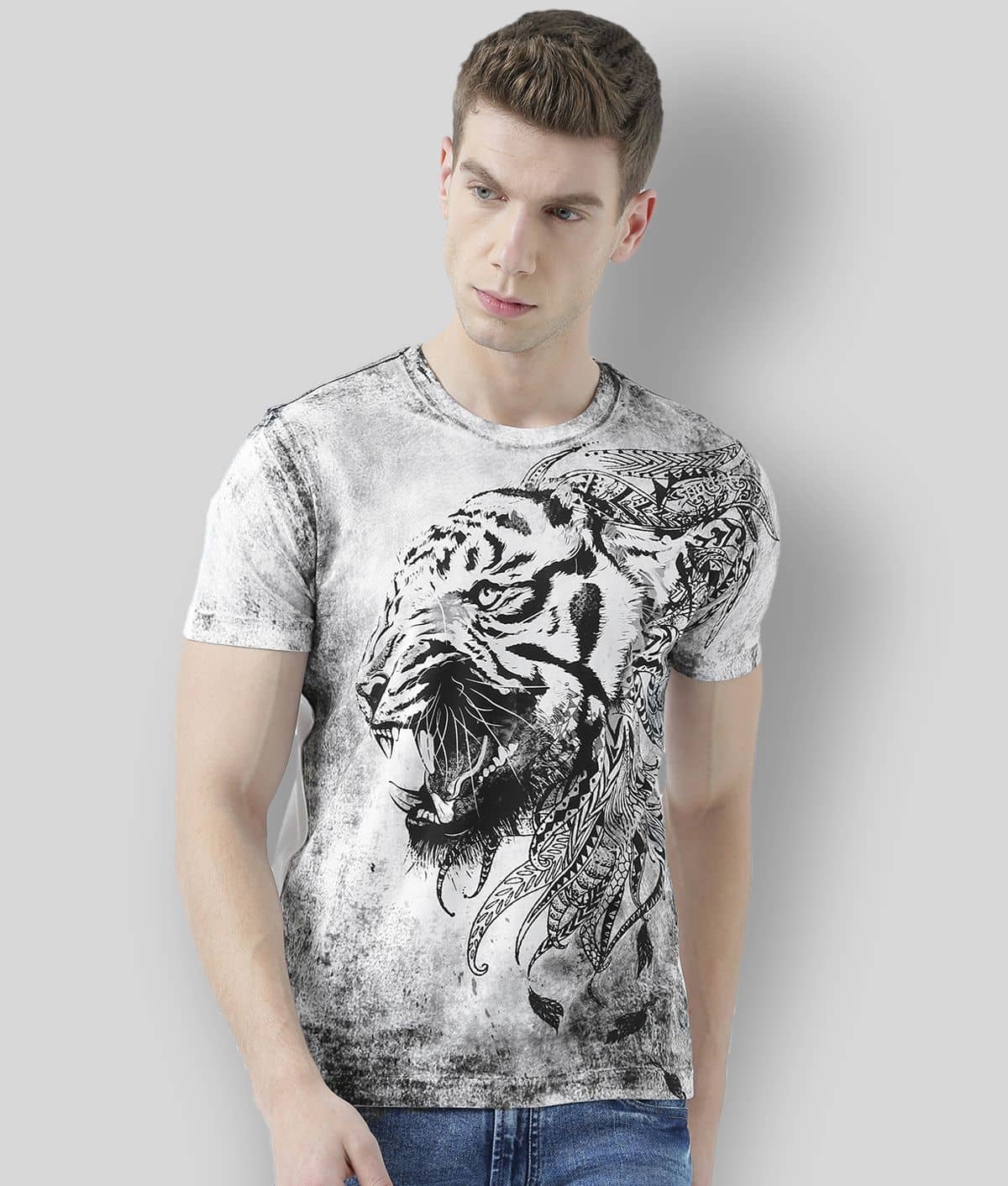 Huetrap Pack of 1 Cotton Regular Fit Men's T-Shirt ( White )