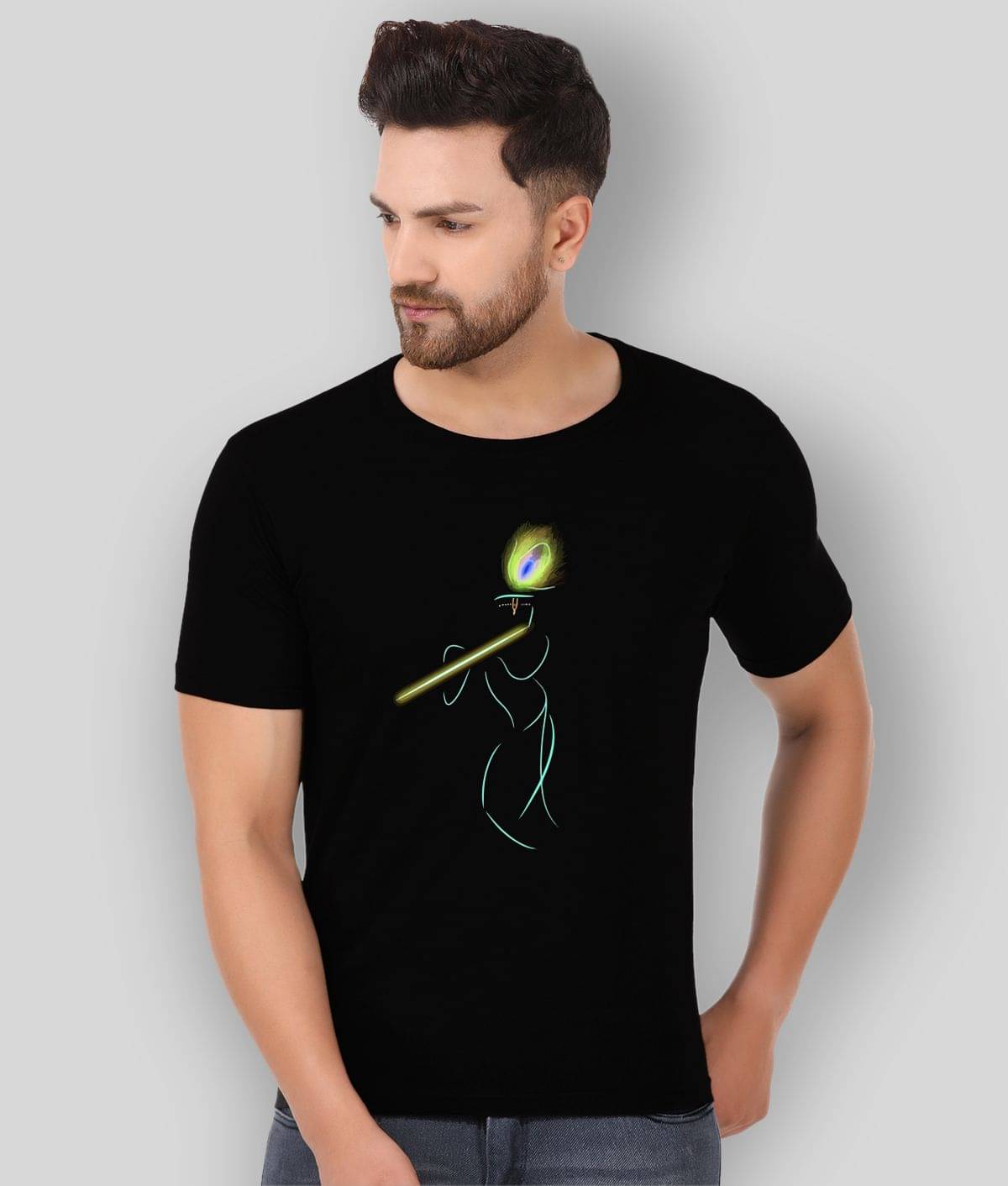 Prabhu Bhakti Pack of 1 Cotton Blend Regular Fit Men's T-Shirt ( Black ) Prabhu Bhakti Pack of 1 Cotton Blend Regular Fit Men's T-Shirt ( Black )
