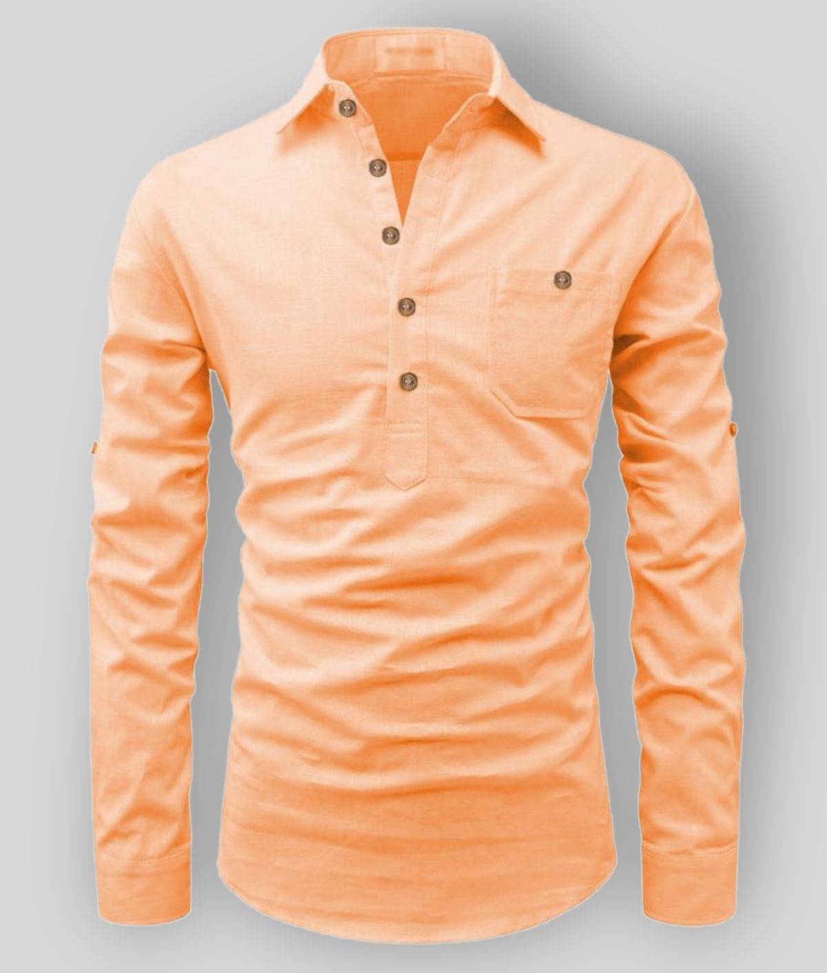 Vida Loca - Orange Cotton Blend Men's Shirt Style Kurta ( Pack of 1 )     			Vida Loca - Orange Cotton Blend Men's Shirt Style Kurta ( Pack of 1 )