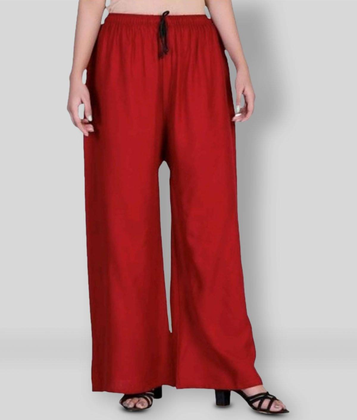 AREEBA - Red Rayon Wide Leg Women's Palazzos ( Pack of 1 ) AREEBA - Red Rayon Wide Leg Women's Palazzos ( Pack of 1 )
