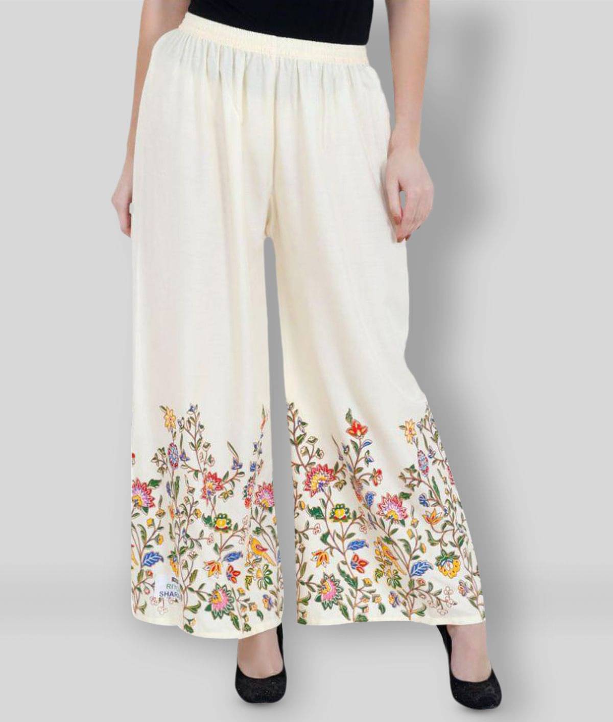 Aadrika Pack of 1 Rayon Flared Women's Palazzos ( Off White ) Aadrika Pack of 1 Rayon Flared Women's Palazzos ( Off White )