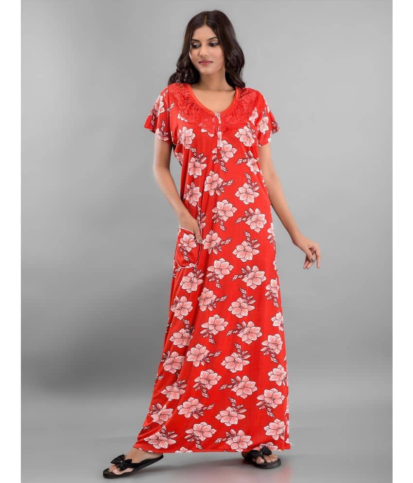 Apratim - Red Satin Women's Nightwear Nighty & Night Gowns ( Pack of 1 ) - Nightwear & Loungewear | Buy online on ZillyBuy