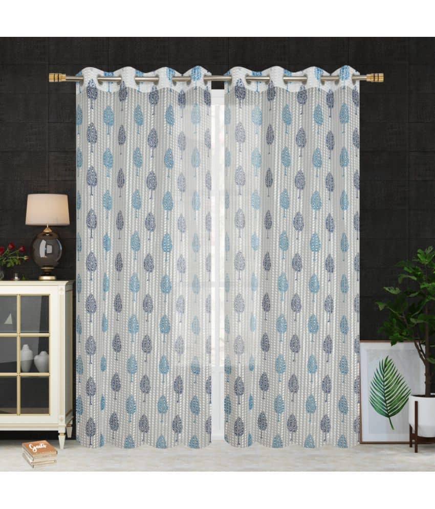 Homefab India Printed Transparent Eyelet Window Curtain 5ft (Pack of 2) - Blue