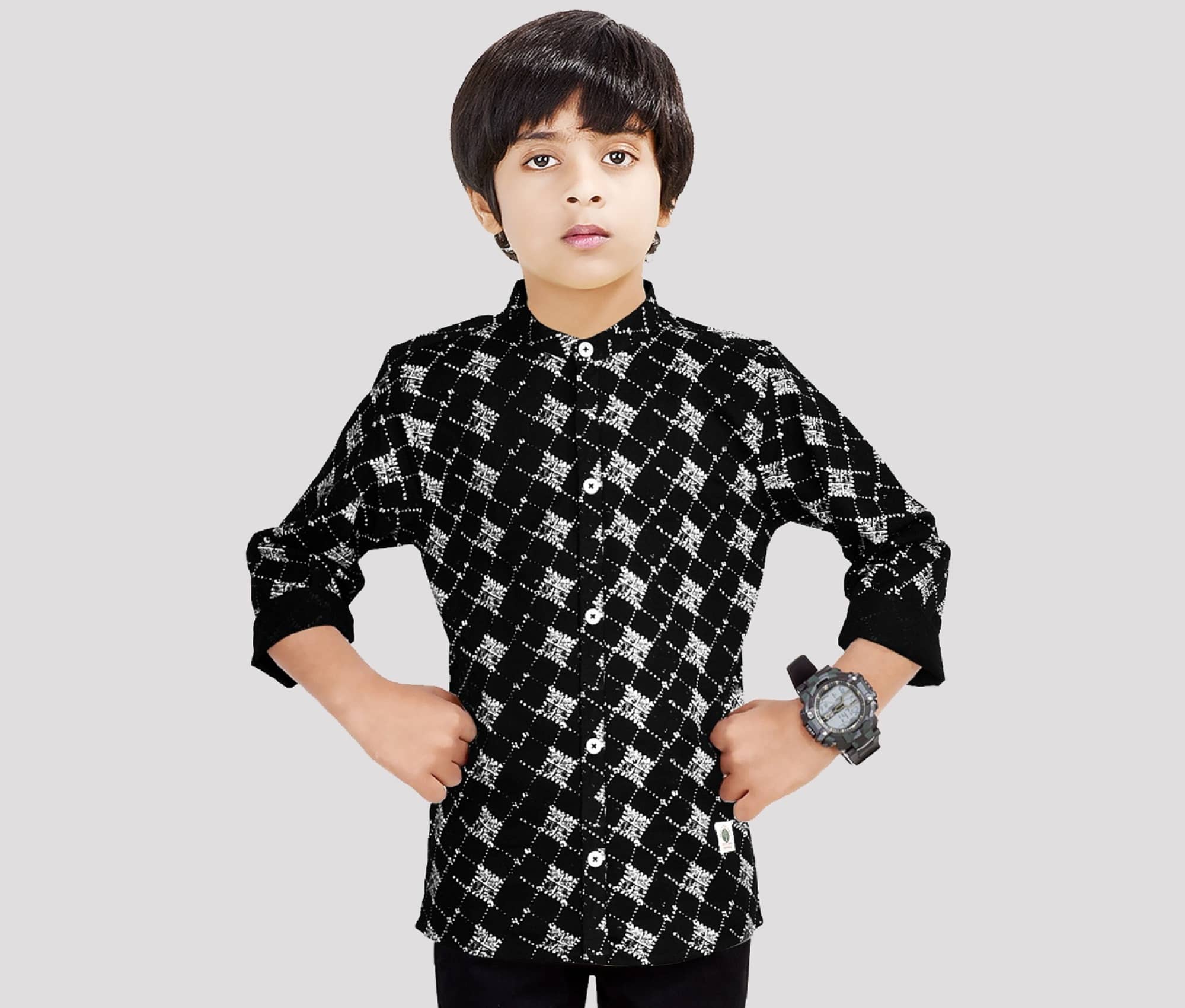Made In The Shade Pack of 1 Boys 100% Cotton Full Sleeves Shirt ( Black )