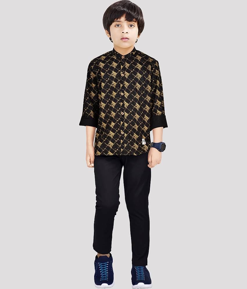 Made In The Shade Pack of 1 Boys 100% Cotton Full Sleeves Shirt ( Black )